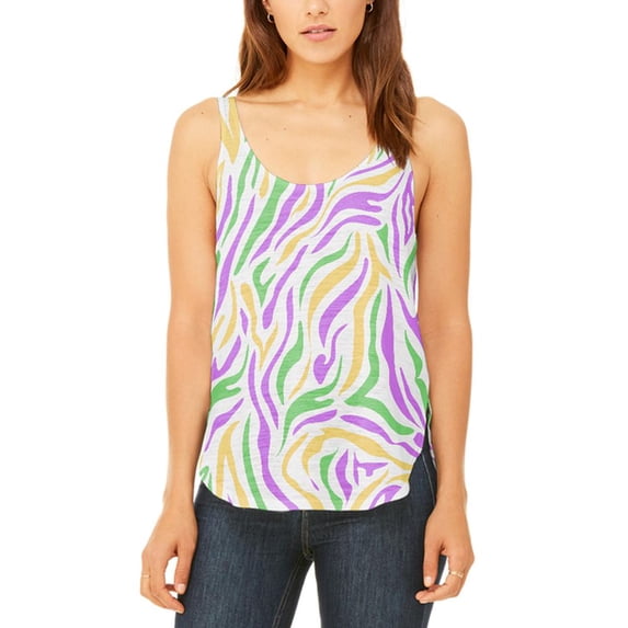 Mardi Gras Zebra Stripes Costume Juniors Flowy Side Slit Tank Top Multi LG
