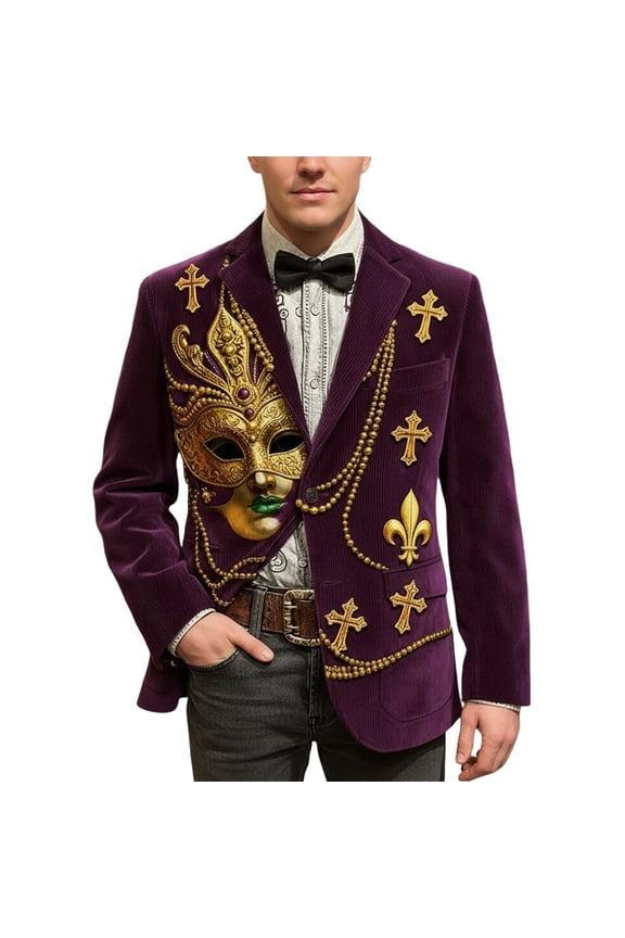 Mardi Gras blazer for men Corduroy Jacket Carnival Velvet For Formal Events And Business Casual Wear With Modern Tailored Fit And Stylish Design