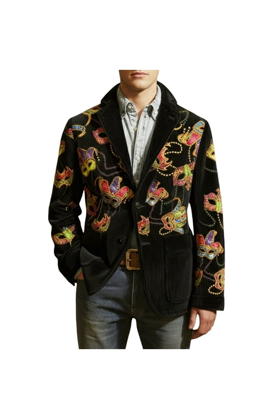 Mardi Gras blazer for men Corduroy Jacket Carnival Velvet For Formal Events And Business Casual Wear With Modern Tailored Fit And Stylish Design