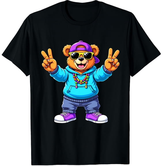 Mardi Gras for Boys Mens Hip Hop Teddy Bear New Orleans Graphic Crew Neck Short Sleeve T-Shirts (Men's, Women's)