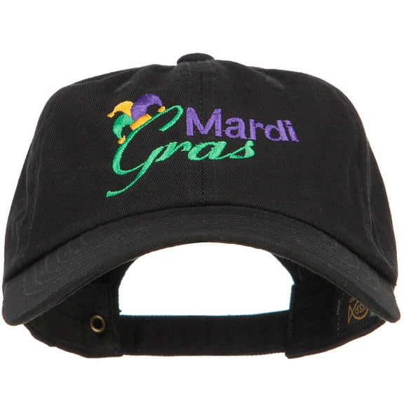 Mardi Gras with Jester Hat Embroidered Washed Cap - Black OSFM
