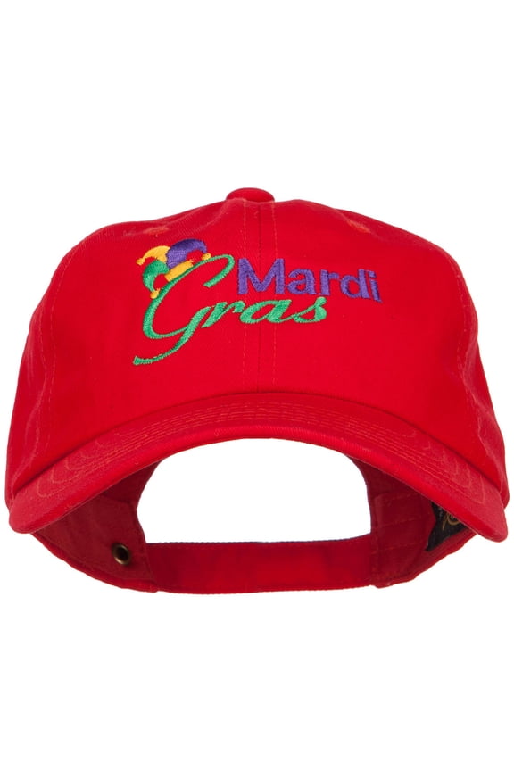 Mardi Gras with Jester Hat Embroidered Washed Cap - Red OSFM