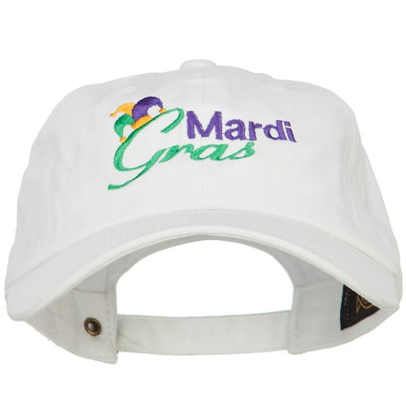Mardi Gras with Jester Hat Embroidered Washed Cap - White OSFM