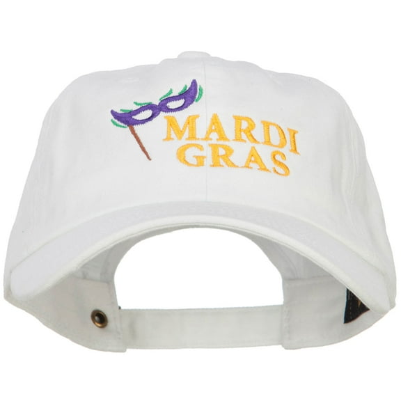 Mardi Gras with Mask Embroidered Washed Cap - White OSFM