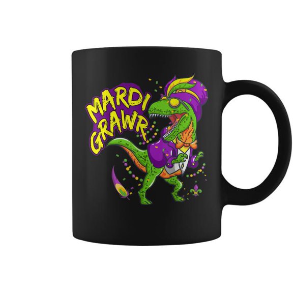 Mardi Grawr Begin Dinosaur T Rex Mardi Gras Coffee Mugs
