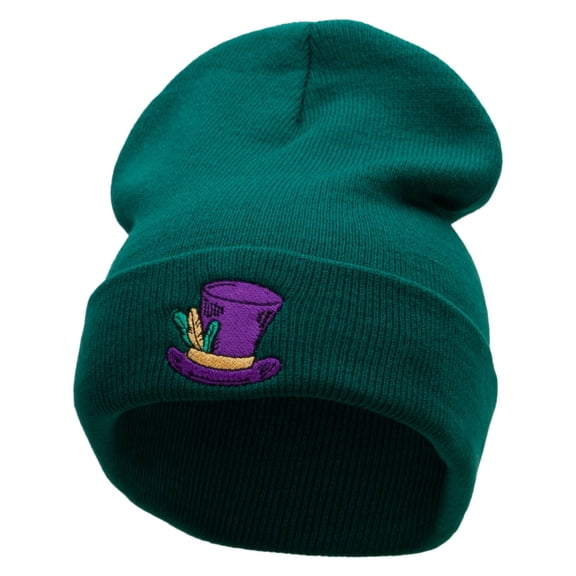 Mardi Hat Embroidered 12 Inch Long Knitted Beanie - Dk Green OSFM