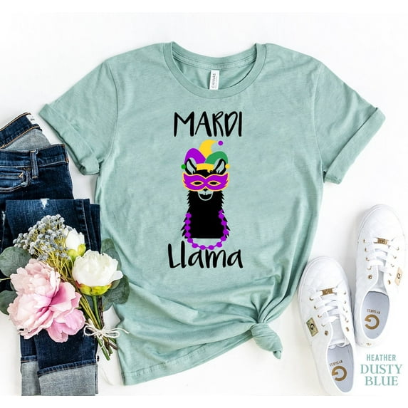 Mardi Llama T-shirt Nola Shirt Sarcastic Tee Women's Party Tshirt Parade Shirts Holiday Gift Animal Top