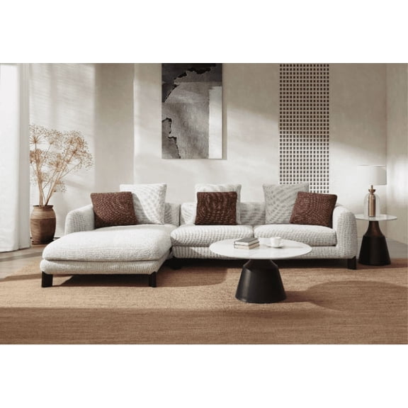 Mardi Maroon & Beige Tweed Sectional Sofa with 3 Pillows | KD Legs & Wooden Frame | 880lbs Capacity