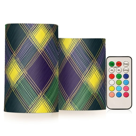 Mardi-gras Color Flickering Flameless Candles LED Tealight Battery Operated with Remote Set of 2 Holiday Decor Ornaments