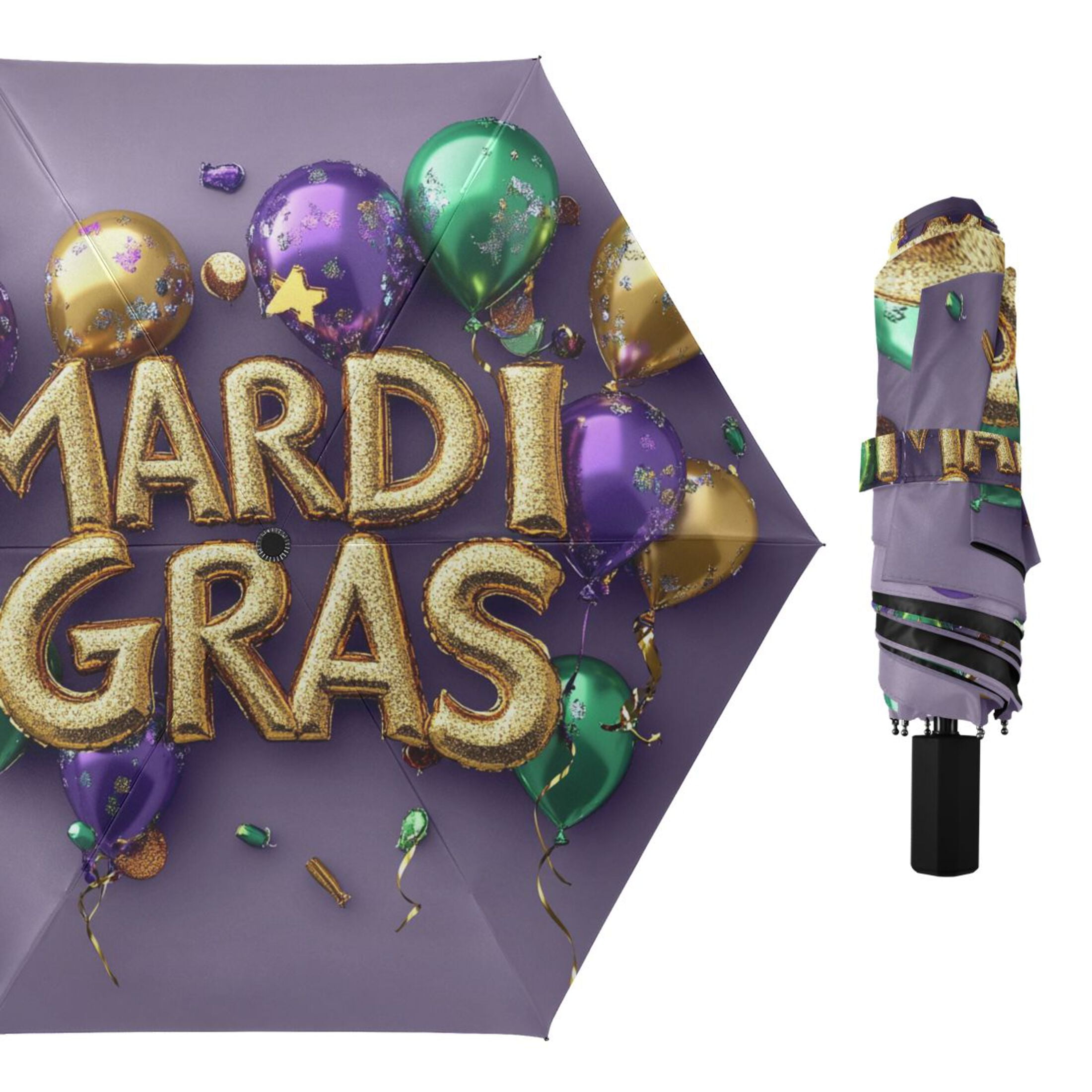 Mardi-gras Colored Balloons All Weather Umbrella Triple Folding Parasol 6 Ribs UV Protection Portable