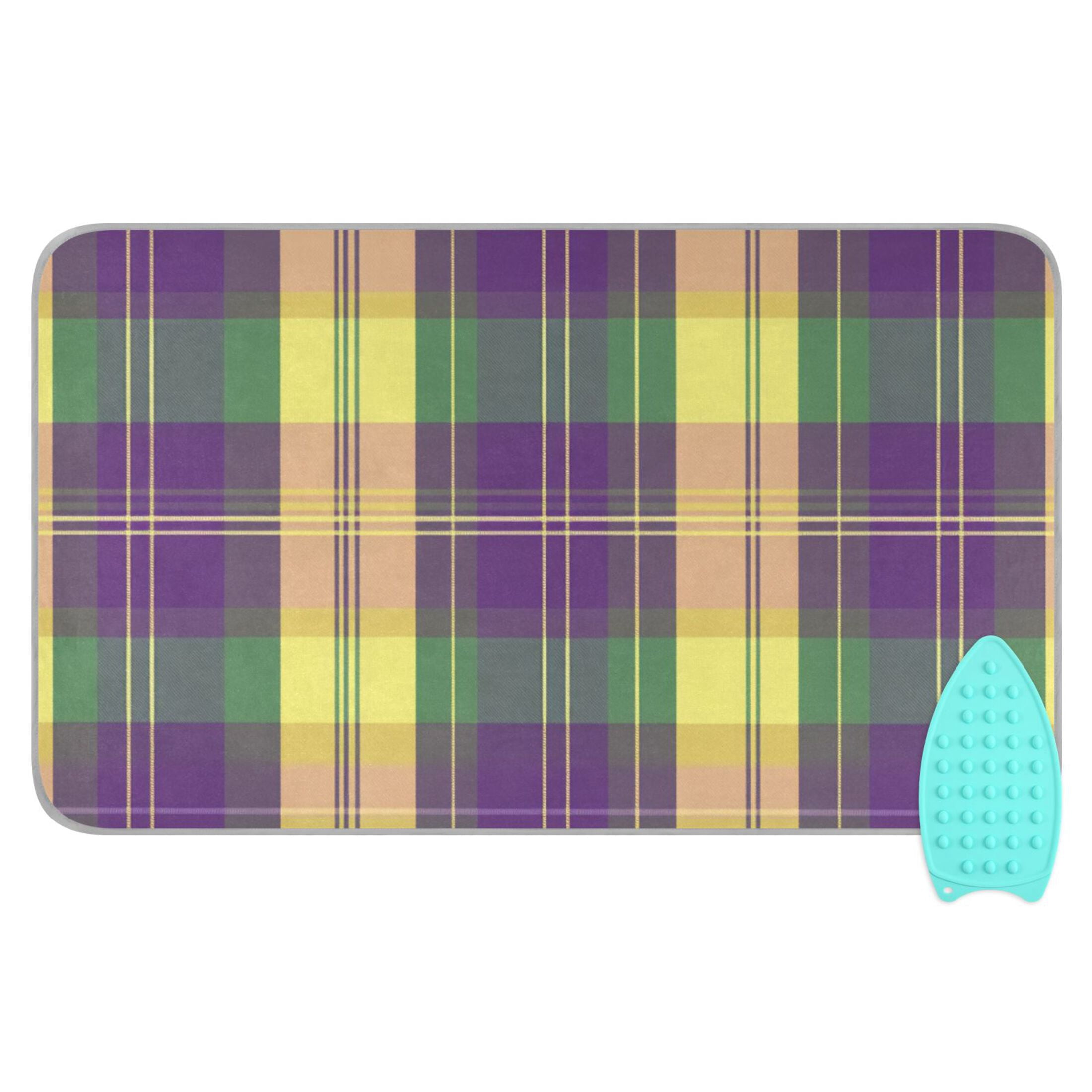 Mardi-gras Colored Plaid Ironing Mat Blanket Portable Travel Ironing Pad Heat Resistant Pad 47.2" x 27.6”