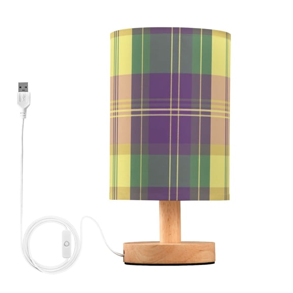 Mardi-gras Colored Plaid Table Lamp with USB Port LED Warm Light Lamp Night Light Home Decor