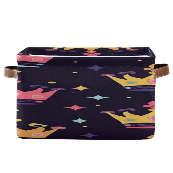 Mardi-gras Crowns Cartoon Square Storage Bins with Handles Collapsible Containing Box 1 Pack