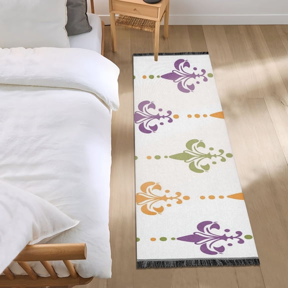 Mardi-gras Flower Patterns Bedside Runner Rug 2'x 6' Non Slip Carpet Floor Mat Area Rug