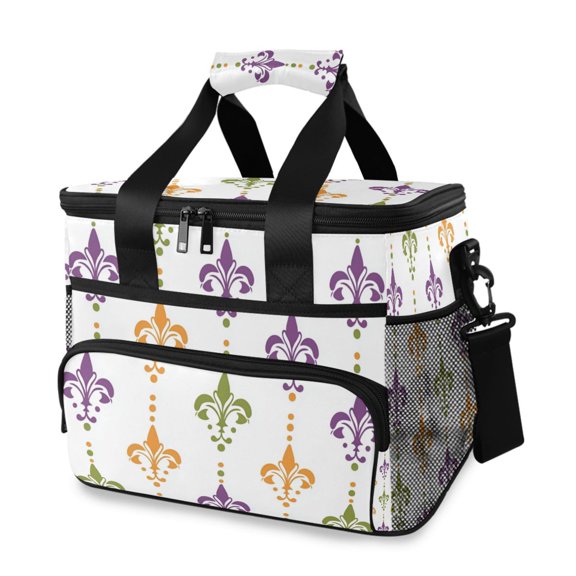 Mardi-gras Flower Patterns Portable Cooler Lunch Box Reusable Insulated Lunch Bag Leakproof 15L