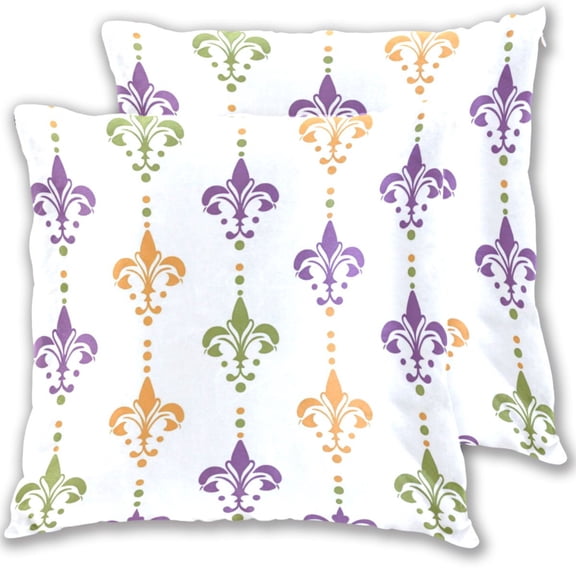 Mardi-gras Flower Patterns Throw Pillow Covers Pillowcases 16 x 16 Inch Home Decor 2 Packs for Bedroom Sofa