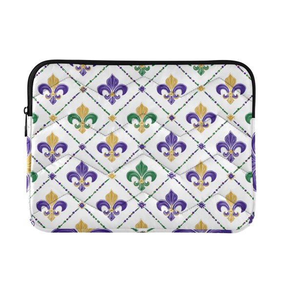 Mardi-gras Flowers on Grids Quilted Laptop Protective Cases Computer Sleeves Tablet Bags Briefcases M