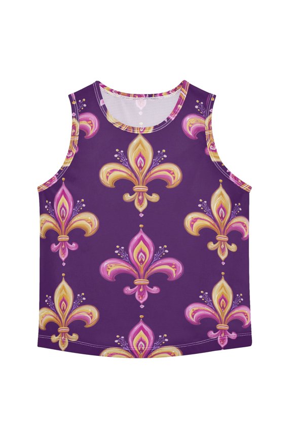 Mardi-gras Flowers on Purple Background Vest Undershirt Tank Top Sleeveless Quick Dry 3T