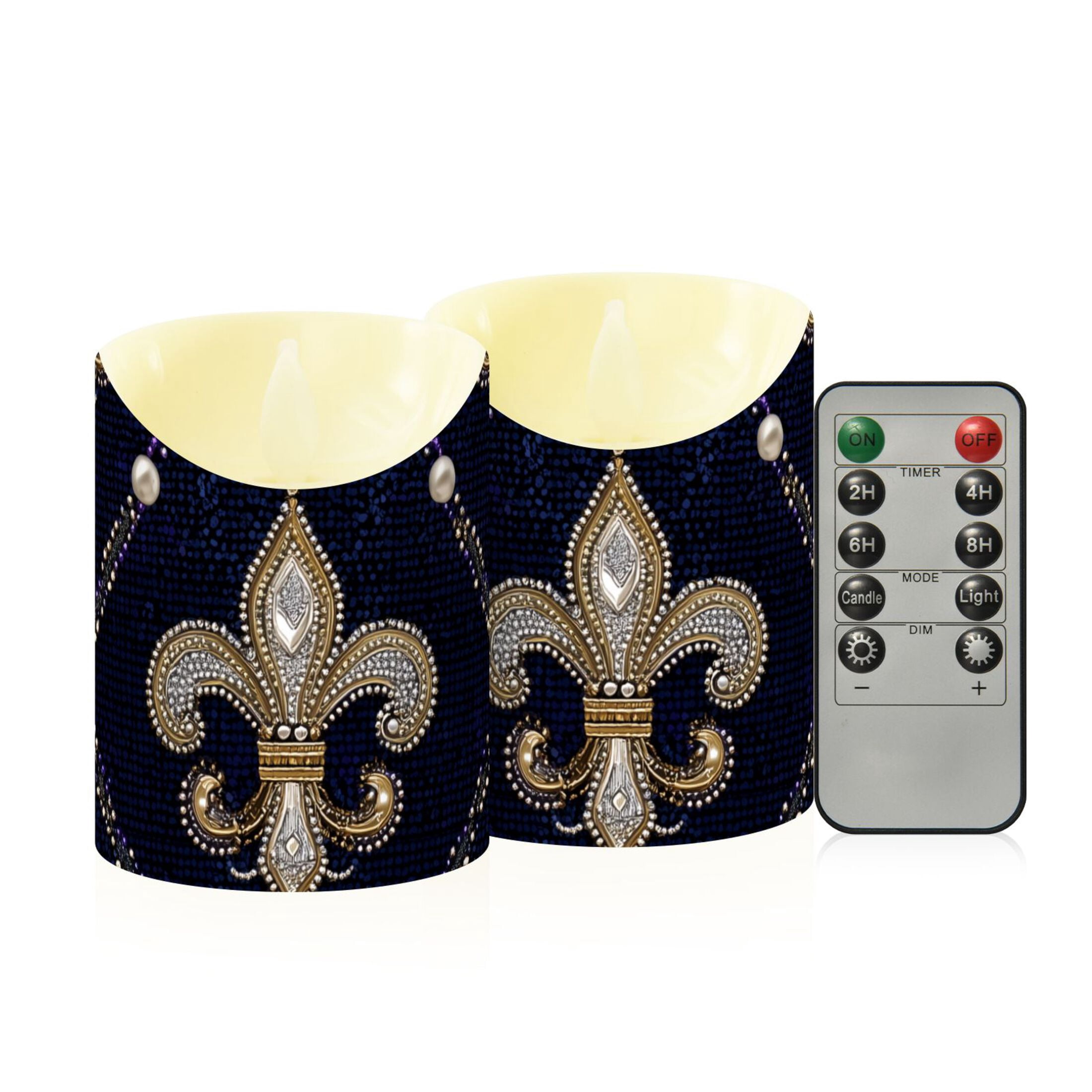 Mardi-gras Flowers with Pearls Flickering Flameless Candles with Remote Timer Battery Operated LED Tealight Set of 2 M