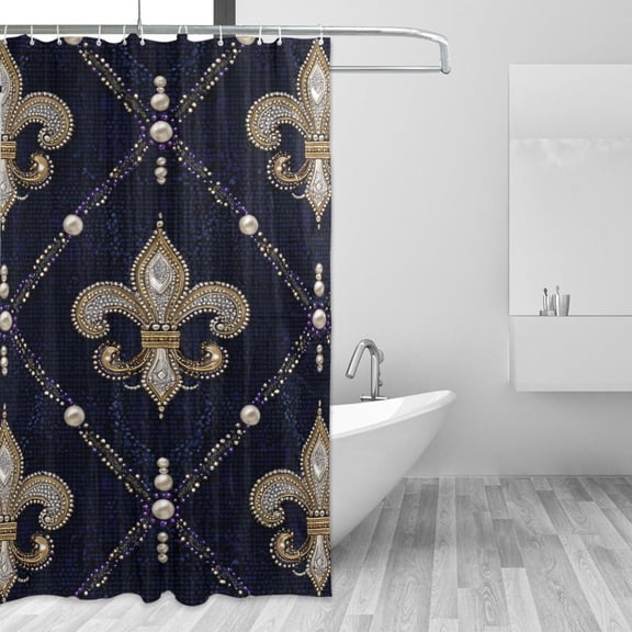 Mardi-gras Flowers with Pearls Shower Curtains with 12 Hooks Waterproof Bathroom Decor 48" x 72"
