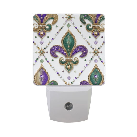 Mardi-gras Gems Flowers Pattern LED Night Light Sensor Lamp Plug-in Adjustable Brightness 2 Pack