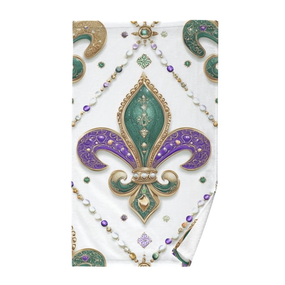 Mardi-gras Gems Flowers Pattern Pure Cotton Bath Towel Hand Towel 1 Piece for Pool Beach Gym 16" x 28"