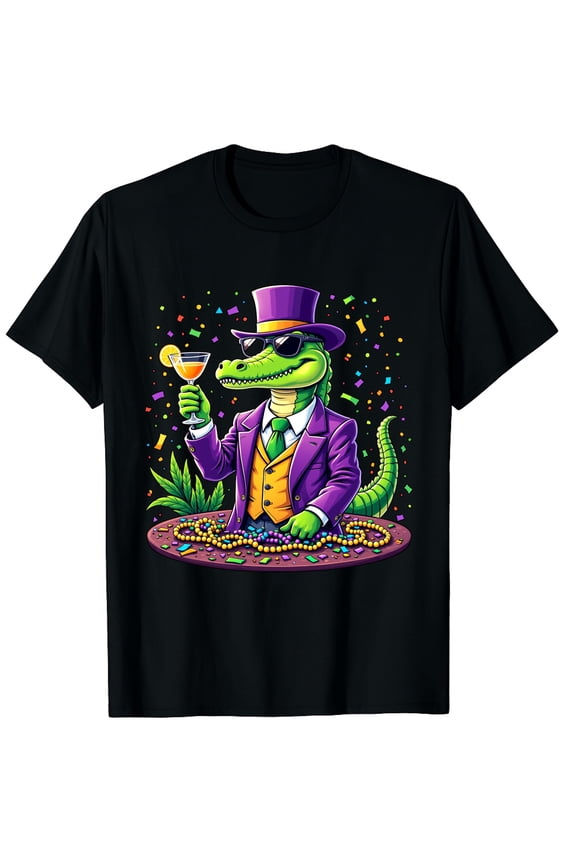 Mardigator Mardi Gras Alligator Costume Mardi Gras Graphic Black T-Shirt for Men and Women