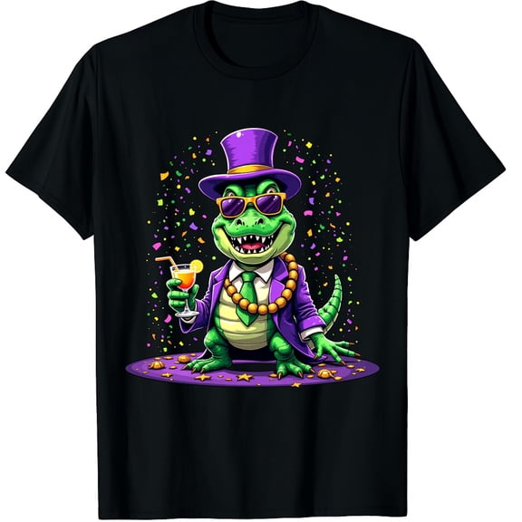 Mardigator Mardi Gras Alligator Costume Mardi Gras Graphic Crew Neck Short Sleeve T-Shirts (Men's, Women's)