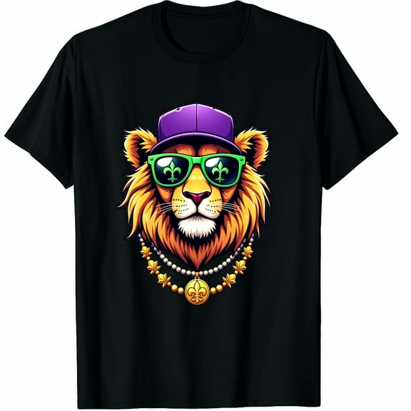 Mardigator Mardi Gras Lion Costume Mardi Gras Graphic Black T-Shirt for Men and Women