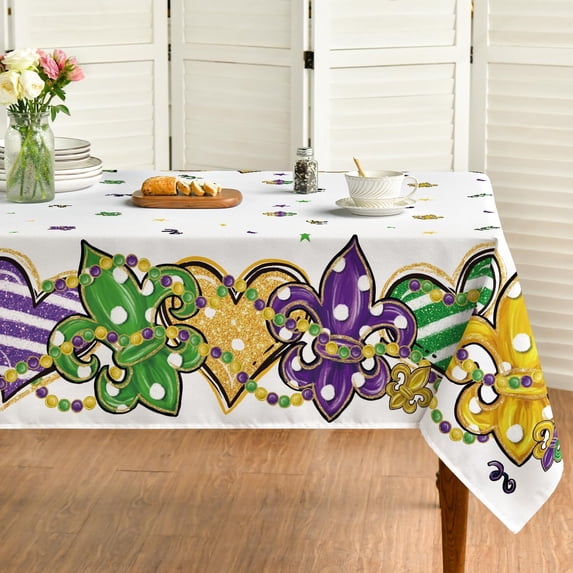 Mardigras Tablecloth 60×60 Inch, New Orleans Brazi Carnival Washable Table Cover for Party Picnic Dinner Decor
