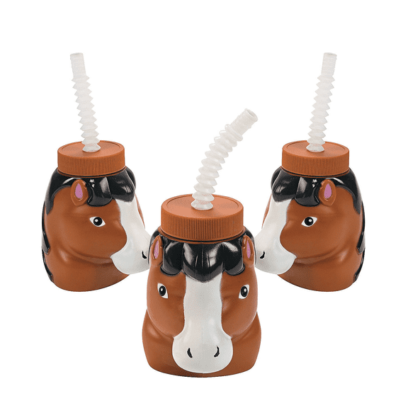 Fun Express 14 oz Horse Mare & Foal Plastic Mugs Set of 8