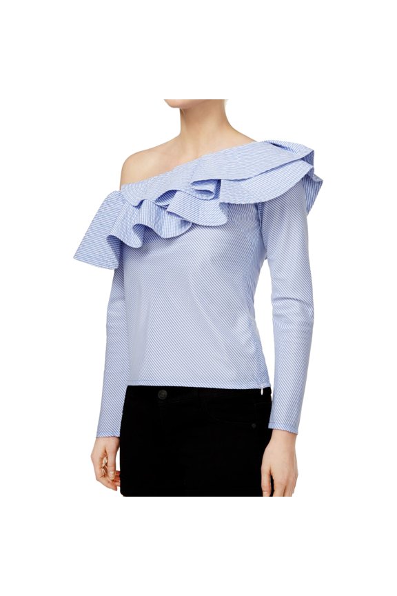 Womens Gemma One-Shoulder Ruffled One Shoulder Blouse, Blue, Small