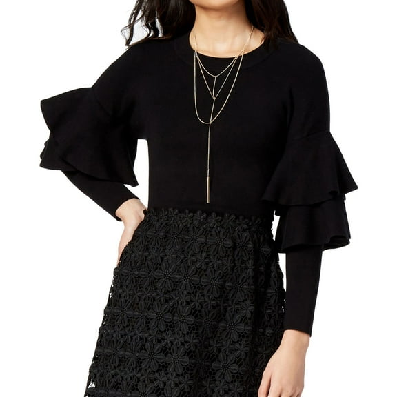 Mare Mare Womens Ruffle Sleeve Knit Sweater, Black, Large