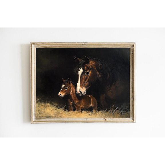 Mare With Foal Rustic Equestrian Farmhouse Animal Fine Art E690, Unframed Paper Print