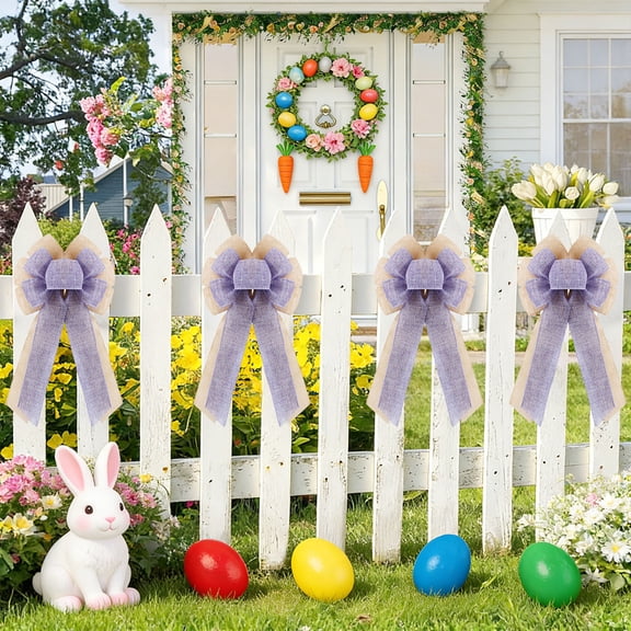 Tuscom 1Pcs Handcrafted Easter Bow with Faux Linen Ribbon, 17.71in Large Decorative Bow for Easter Spring Home Decor, Festive Party Supplies, Gift Topper, Wreath & Basket Accent