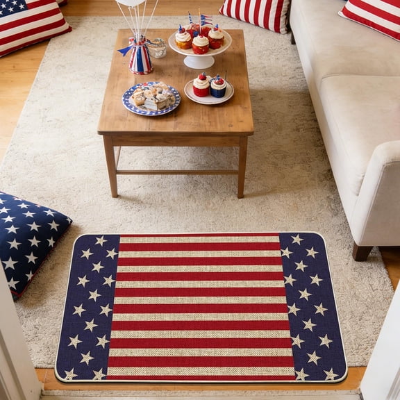 Mareep 1Pcs Patriotic Welcome Doormat, American Flag Floor Mat with Non-Slip Rubber Backing for 4th of July Independence Day Decor, Indoor Outdoor Front Door Entryway Vintage Style, 16x24in
