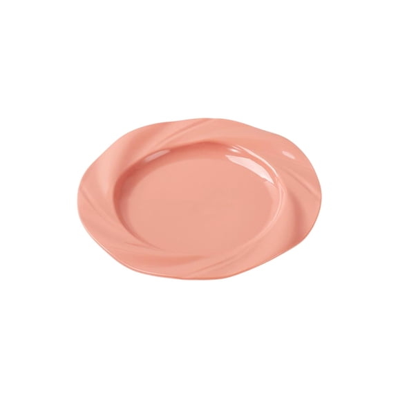 Mareep 1Pcs Pink Breakfast Plate, Plastic Dinner Plate with Ceramic Look, Cream Style Serving Dish for Home and Restaurant, Stackable Shatterproof Tableware