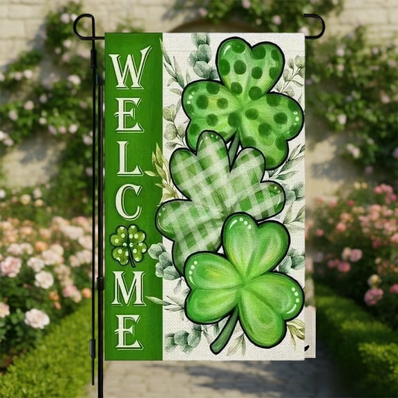 Mareep 1Pcs St. Patrick's Day Garden Flag 12x18in, Outdoor Holiday Decor with Colorful Clovers and Polka Dots, House Flag for Yard, Patio, Home Decoration, Fade Resistant Welcome Flag