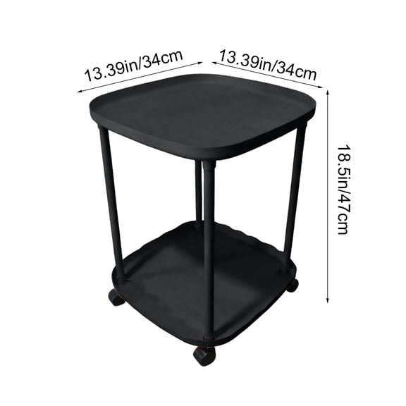 Mareep 2-Tier Rolling Side Table with Wheels, Mobile End Table for Sofa or Bed, Double Layer Storage Shelf for Living Room, Bedroom, Balcony, Snack Cart, Black Small Space Saving Accent Table