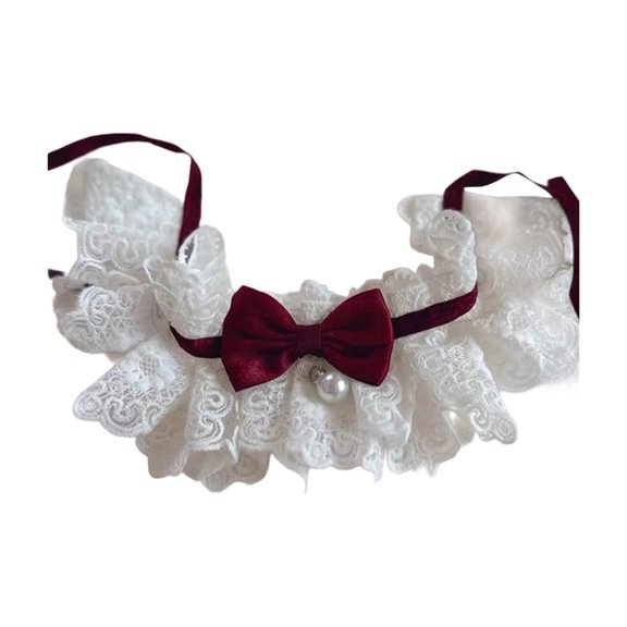 Mareep 2Pcs Adjustable Pet Bib for Dogs and Cats, Lace Ruffle Dog Neck Scarf Collar, Cute Drool Bib for Small Medium Large Pets, Washable Slaver Stopper Accessory