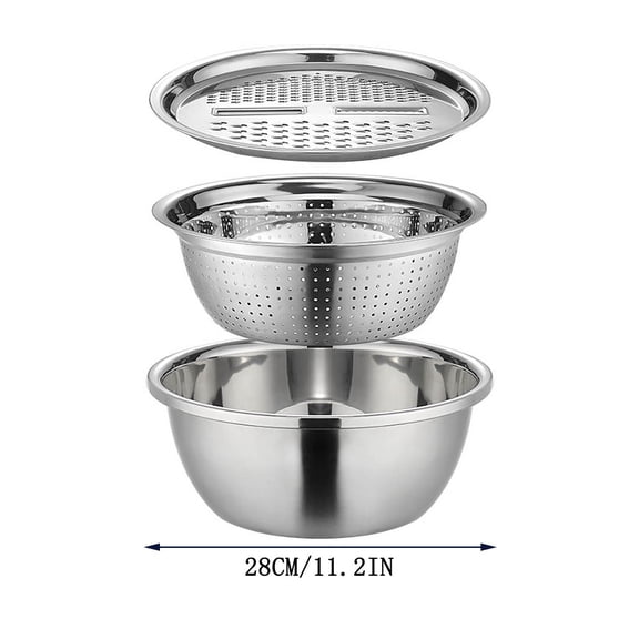 Tuscom 3Pcs Stainless Steel Vegetable Slicer & Colander Set, Multi-Functional Grater Shredder with Drain Bowl for Kitchen, Camping & RV