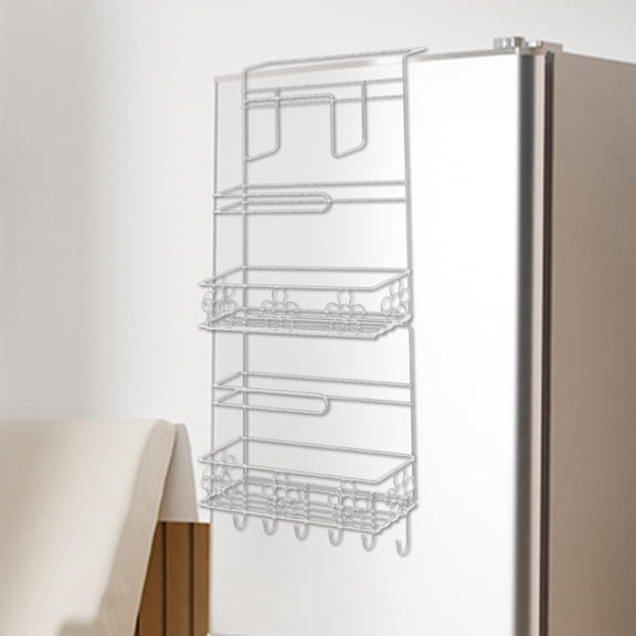 Mareep 6-Tier Refrigerator Hanging Rack, Metal Side Storage Organizer for Kitchen Spices, Paper Towels, Foil Wrap, Non-Slip Adhesive Mount, White