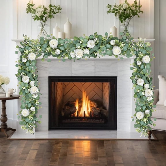 Mareep 6FT Artificial Flower Garland with White Roses and 's Breath, Silk Floral Vine for Wedding Arch Decor, Party Centerpiece, Table Runner, Spring Home Decoration, 70.86in