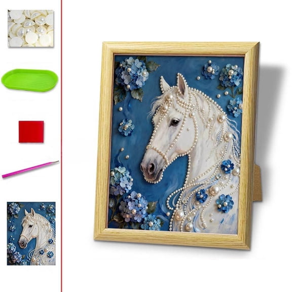 Mareep Castle Pearl Painting Kit DIY with Real Wood Frame, 5D Art for Beginners, Complete Beaded Art Craft Set for Adults & Teens, Home Wall Decor, Creative Relaxing Craft Project