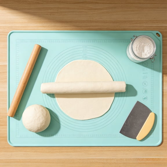 Mareep Coffee Silicone Baking Mat 15.74x19.68in - Extra Thick Non-Stick Dough Rolling Mat with Measurement Guides, Food Grade Pastry Mat for Bread, Cookies, Pizza, Oven Safe Countertop Protector