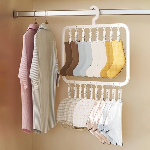 Tuscom Double Layer Sock Drying Rack with 18 Clips, Windproof Laundry Hanger for Socks Underwear , Space Saving Closet Organizer