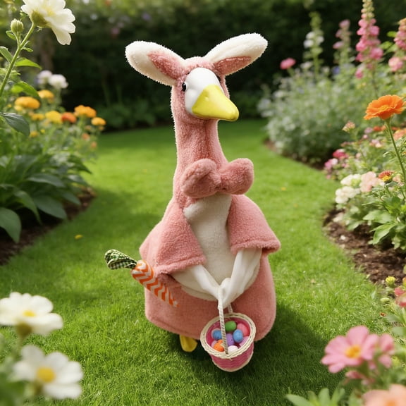 Mareep Easter Bunny Porch Outfit Set Spring Garden Statue Decoration - Fabric Bunny Coat with Hooded Dress Handwoven Basket and 20 Easter Eggs for Outdoor Patio Lawn Holiday Decor