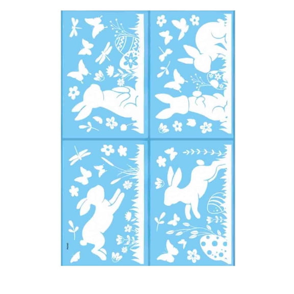 Mareep Easter Bunny Window Clings, Set of 4 Jumping Bunny Cartoon Decals, Reusable Static Cling Stickers for Easter Festival Home Party Decor, White Easter Wall Art(11.8x7.87In)