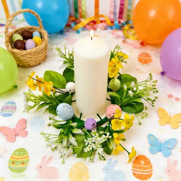 Mareep Easter Candle Ring Centerpiece, Artificial Flower Easter Garland, Spring Table Decor for Easter Dinner Party, Mantle, Festive Holiday Decoration, 9.84in Diameter