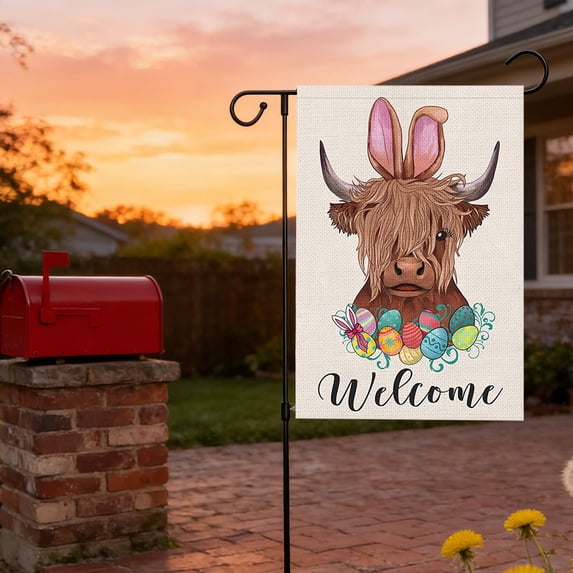 Tuscom Easter Garden Flag, Spring Bunny and Egg Design Linen Yard Flag with Glitter for Front Porch, Holiday and Spring Festival Decoration, 12x17.7 Inch Vibrant Double Sided Flag